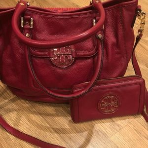 Tory Burch red leather crossbody bag